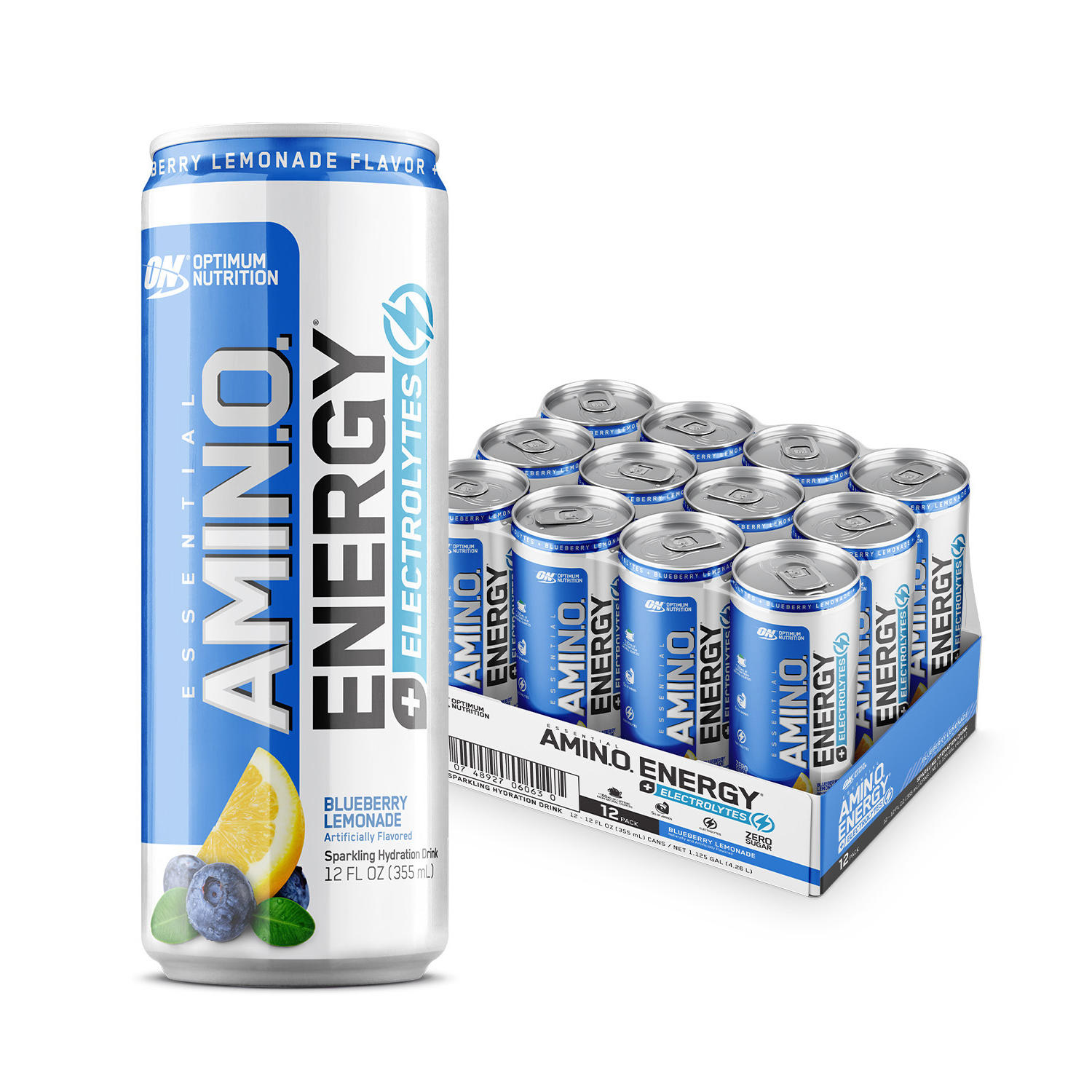 Optimum Nutrition Essential Amino Energy + Electrolytes Sparkling Hydration Drink, Blueberry Lemonade 12 ct.